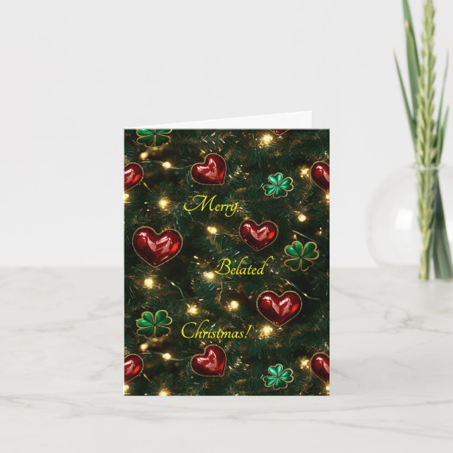 Belated Christmas Hearts and Shamrocks Holiday Card (Front)