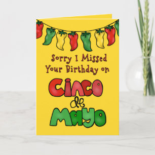 Belated Cinco de Mayo Birthday, Colorful Jalapenos Card