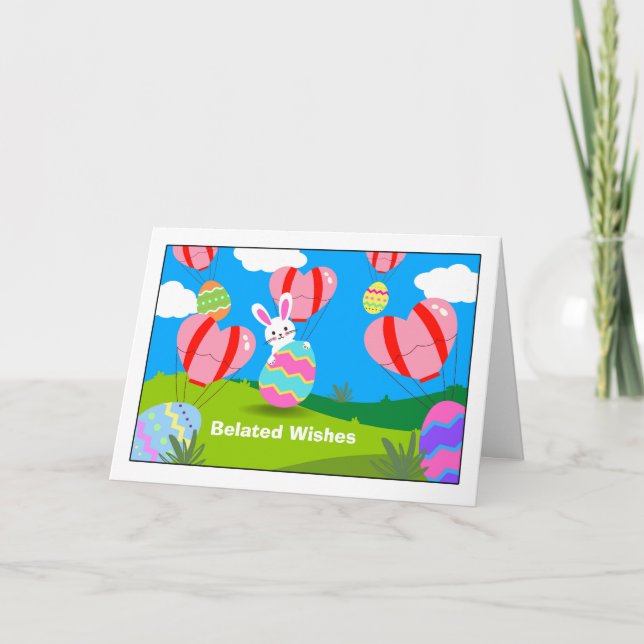 Belated Easter Drop with Hot Air Balloons Holiday Card (Front)