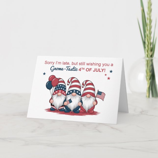 Belated Fourth of July Cute Gnomes Card (Front)