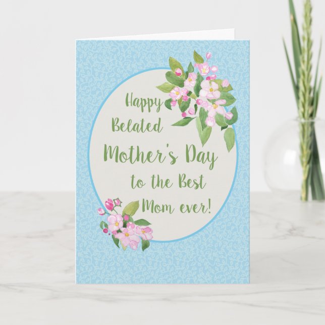 Belated Mother's Day Card, Apple Blossom, Sky Blue Card (Front)