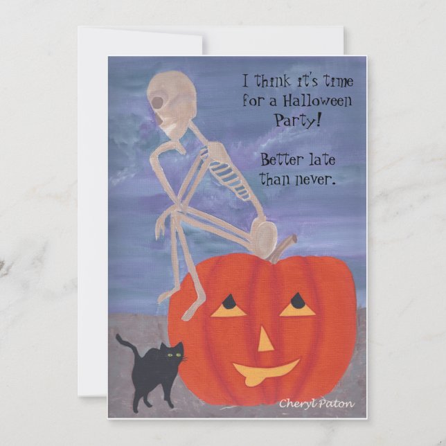Belated Skeleton Halloween Party Invitations (Front)