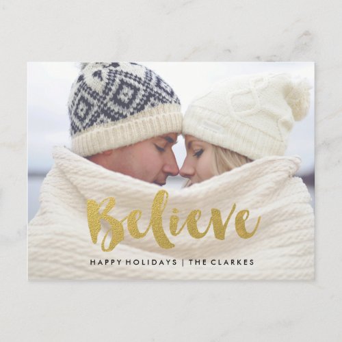 Beleive  Gold Shimmer Holiday Postcard