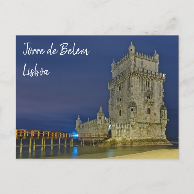 Belem Tower at night in Lisbon. Portugal Postcard (Front)
