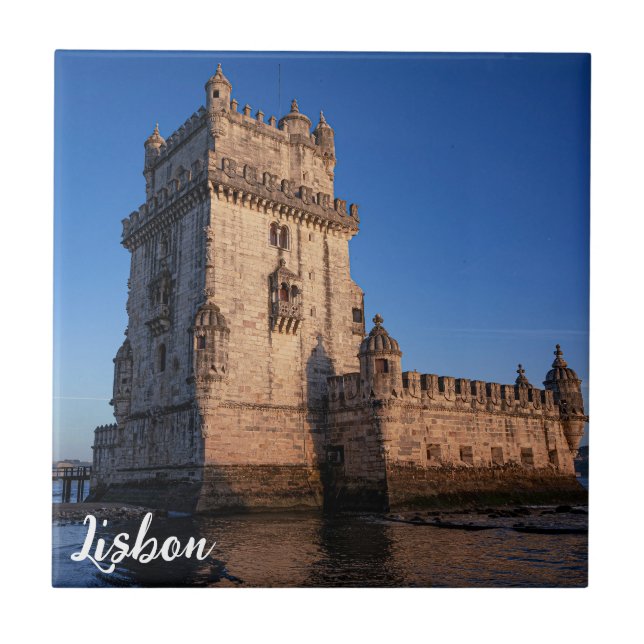 Belem tower at sunset in Lisbon, Portugal Ceramic Tile (Front)