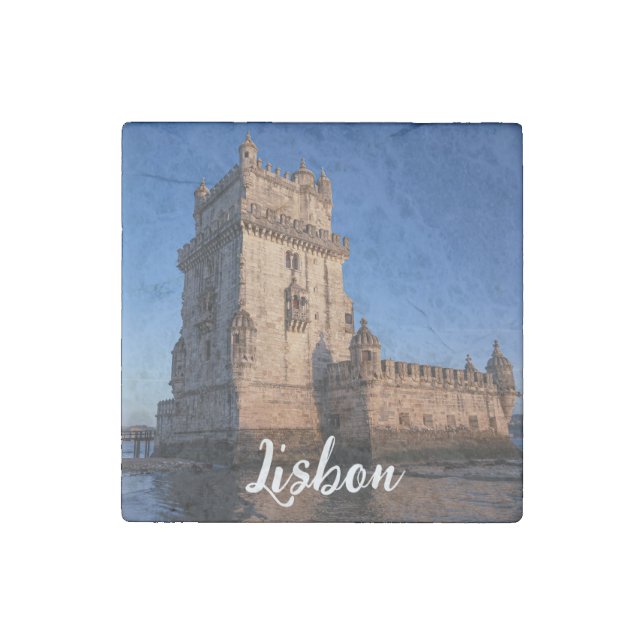 Belem tower at sunset in Lisbon, Portugal Stone Magnet (Front)