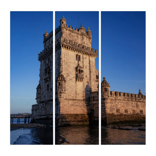 Belem tower at sunset in Lisbon, Portugal Triptych