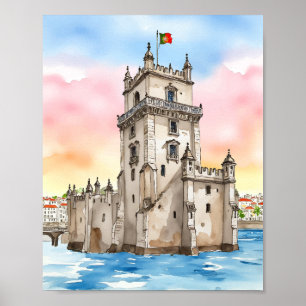 Belem Tower Lisbon Portugal Watercolor Poster