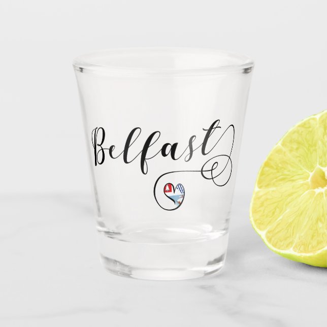 Belfast Flag Heart, Northern Ireland Shot Glass (Front)