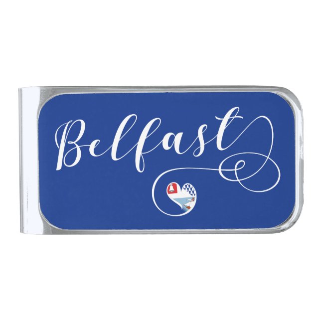 Belfast Flag Heart, Northern Ireland Silver Finish Money Clip (Front)