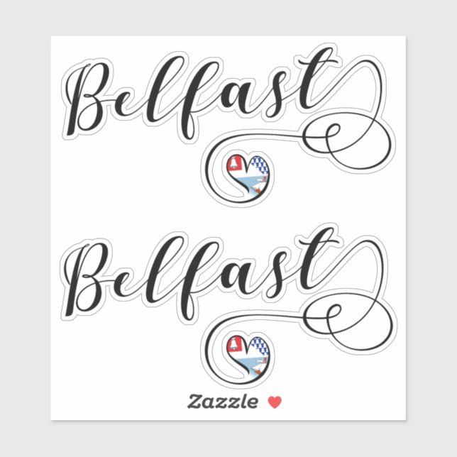 Belfast Flag In Heart Sticker (Sheet)