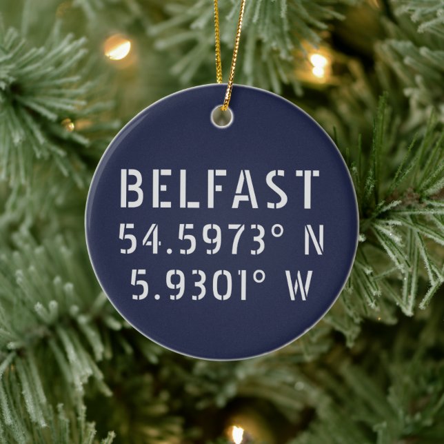 Belfast Latitude Longitude Ceramic Ornament (Tree)