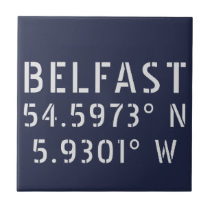 Belfast Latitude Longitude Ceramic Tile