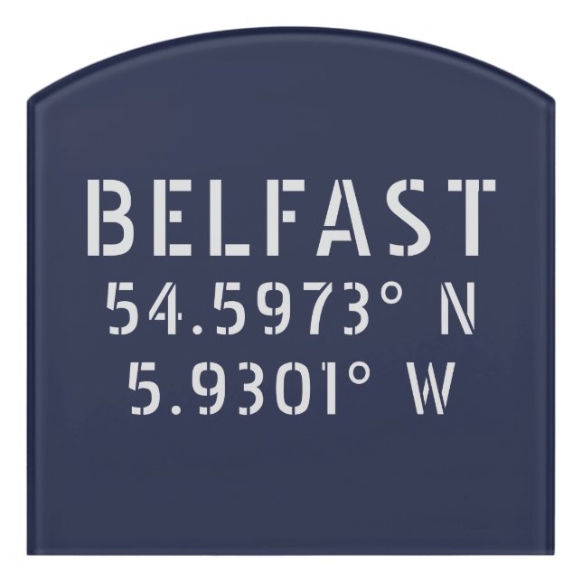 Belfast Latitude Longitude Door Sign (Contour Front)