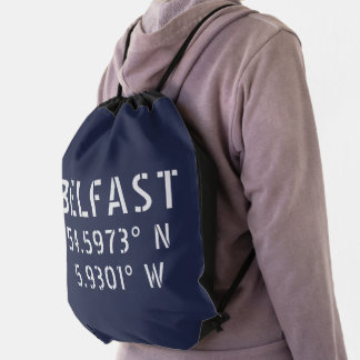 Belfast Latitude Longitude Drawstring Bag