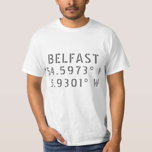 Belfast Latitude Longitude T-Shirt (Front)