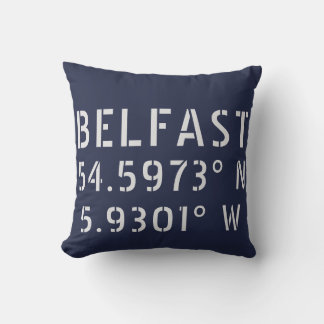 Belfast Latitude Longitude Throw Pillow