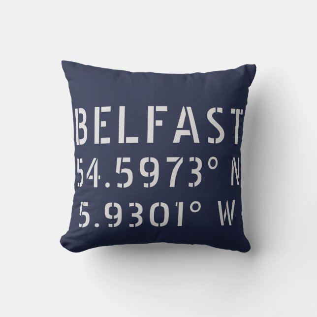 Belfast Latitude Longitude Throw Pillow (Front)
