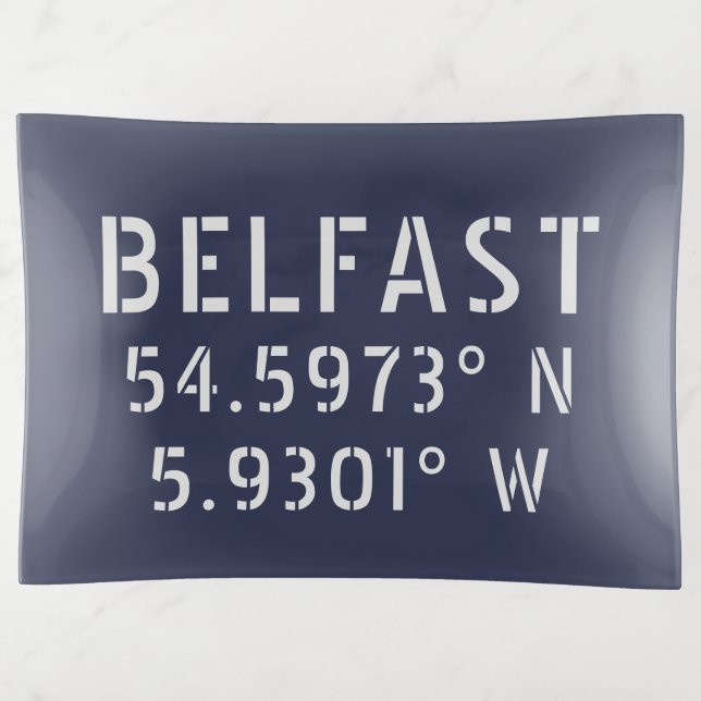 Belfast Latitude Longitude Trinket Tray (Front)