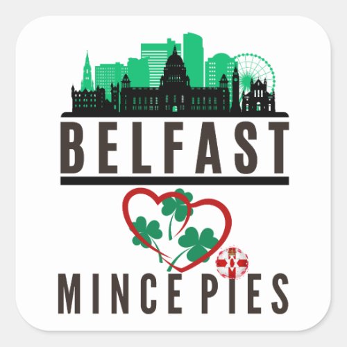 Belfast Loves Mince Pies Cityscape Square Sticker