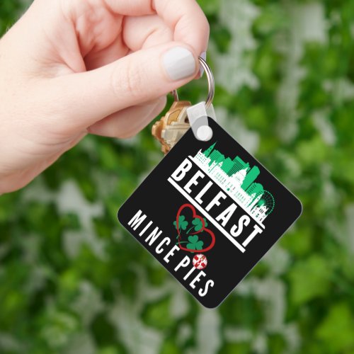 Belfast Loves Mince Pies design on front side Keychain