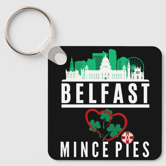 Belfast Loves Mince Pies (front and back design) Keychain (Front)