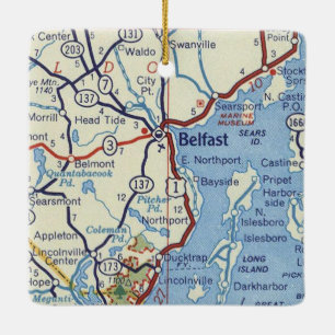 Belfast Maine 50's Map Ceramic Ornament