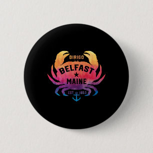 Belfast Maine Souvenir Dirigo Crab Cute Rainbow Ti Button