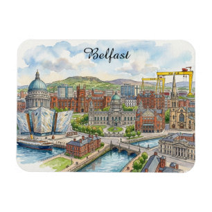 Belfast Northern Ireland CIty View Watercolor Art Magnet