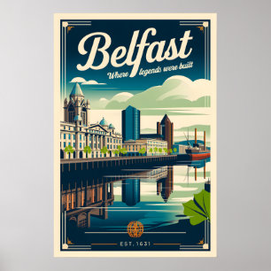 Belfast Northern Ireland Retro Travel Poster Art