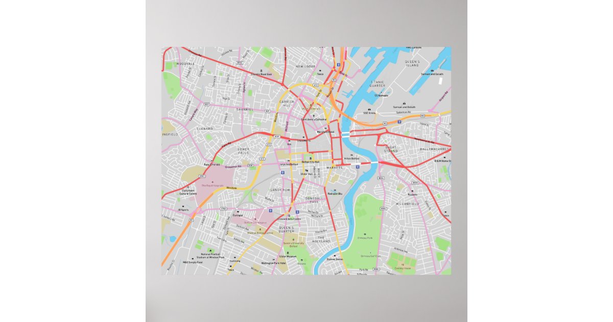 Belfast, Northern Ireland, Street Map Poster | Zazzle.com