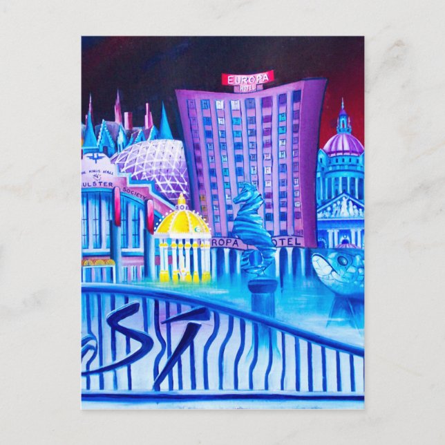 Belfast Panoramic featuring famous landmarks Postcard (Front)