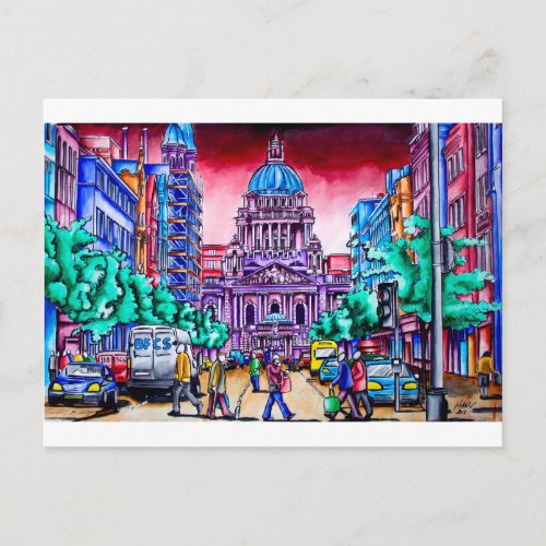 Belfast _ Royal Avenue featuring City Hall Postcard