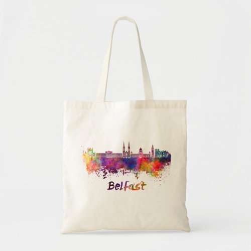 Belfast skyline in watercolor tote bag