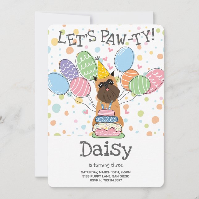 Belge Brussels Griffon Cropped Ears Birthday Party Invitation (Front)