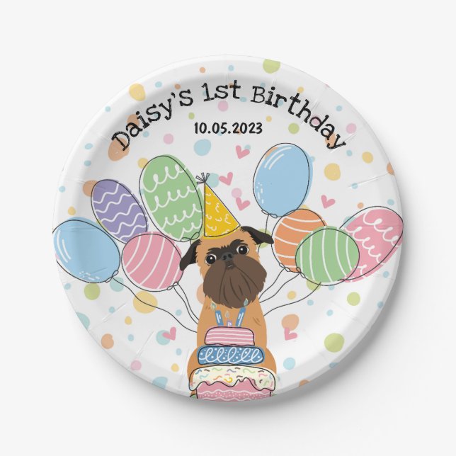 Belge Brussels Griffon Dog Birthday Party Paper Plates (Front)