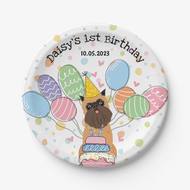 Belge Brussels Griffon Dog Birthday Party Paper Plates (Front)