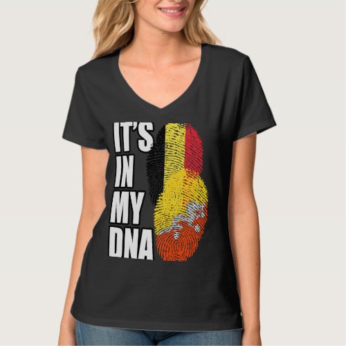 Belgian And Bhutanese Mix DNA Flag Heritage T_Shirt
