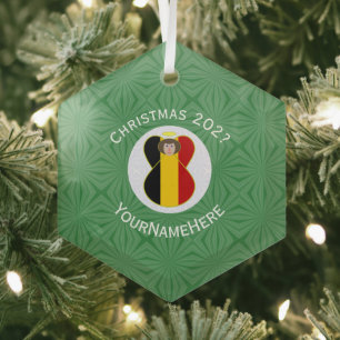 Belgian Angel Christmas Flag Personalized  Glass Ornament