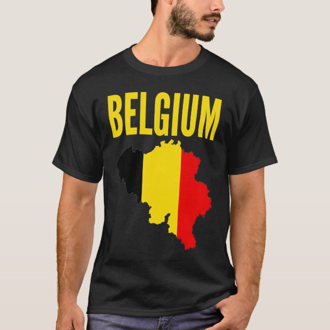 Belgian  Belgium Country Map Flag T-Shirt (Front)