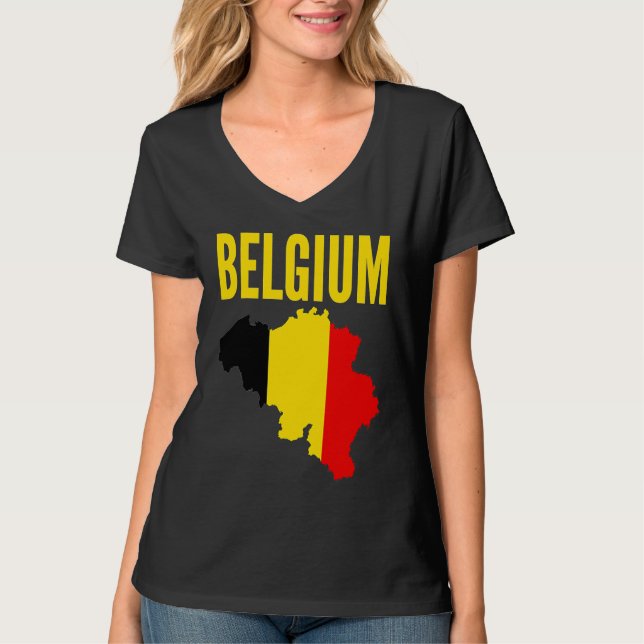 Belgian  Belgium Country Map Flag T-Shirt (Front)