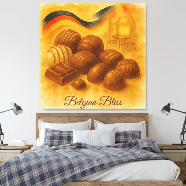 Belgian Bliss – Belgian Chocolate Watercolor  Canvas Print (Insitu(Bedroom))