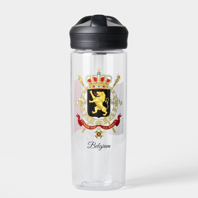 Belgian Coat of Arms, Flag, Belgium Water Bottle (Front)