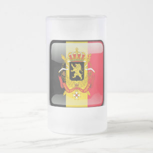 Belgian Coat of arms Frosted Glass Beer Mug