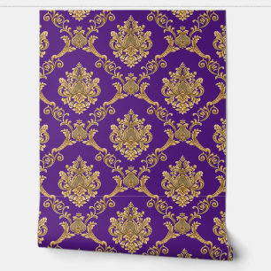 Belgian Damask Gold on Imperial Purple Designer  Wallpaper