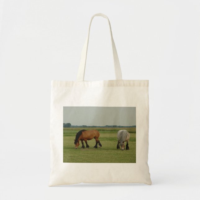 Belgian Draft Horse-one grey, one brown Tote Bag (Front)