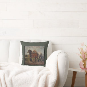 Belgian Draft Horse Vintage Fine Art Farm Painting Throw Pillow