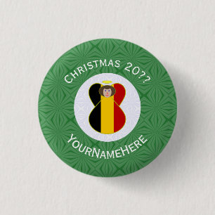 Belgian Flag Angel Christmas Personalized Button
