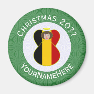 Belgian Flag Angel Christmas Personalized Magnet