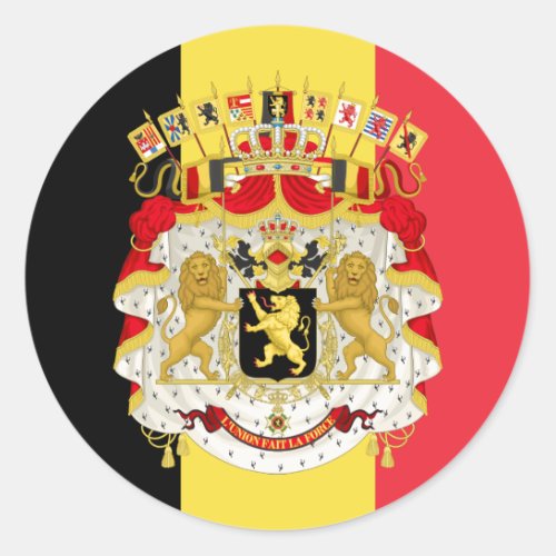 Belgian Flag  Coat of Arms Flag of Belgium Classic Round Sticker